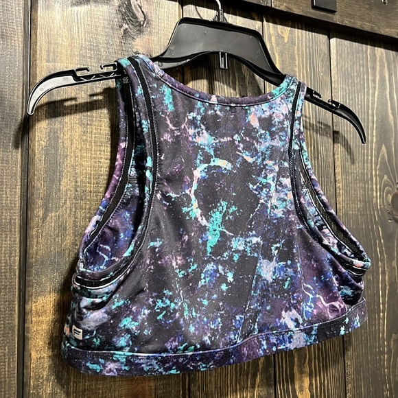 Fabletics Milda‎ Sports Bra L Hole-y Moley Blue Black High Neck Mesh Stretch Gym - Picture 4 of 6